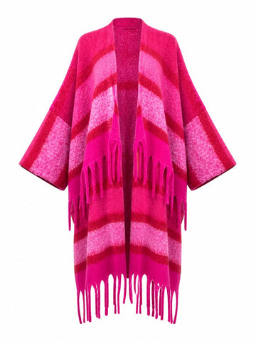 Vibrant Striped Fringe Cardigan