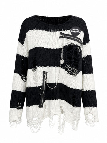 Audacious Ripped Striped Knit Pullover