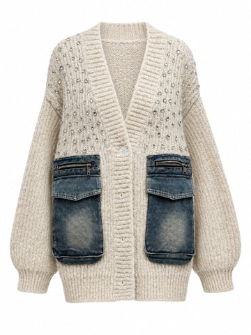 Unique Knit Denim Patchwork Cardigan