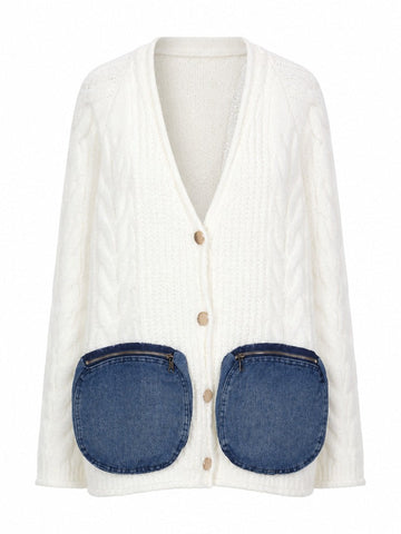 Unique Denim Pocket Knit Cardigan
