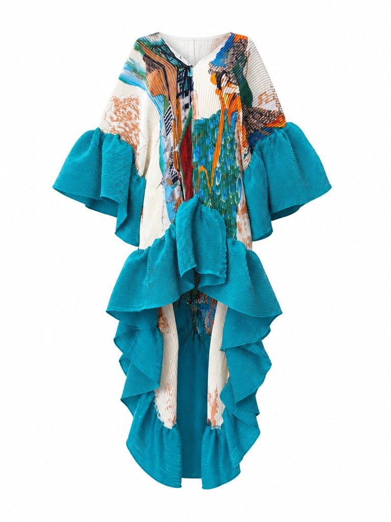 Vibrant Pleated Maxi Kaftan