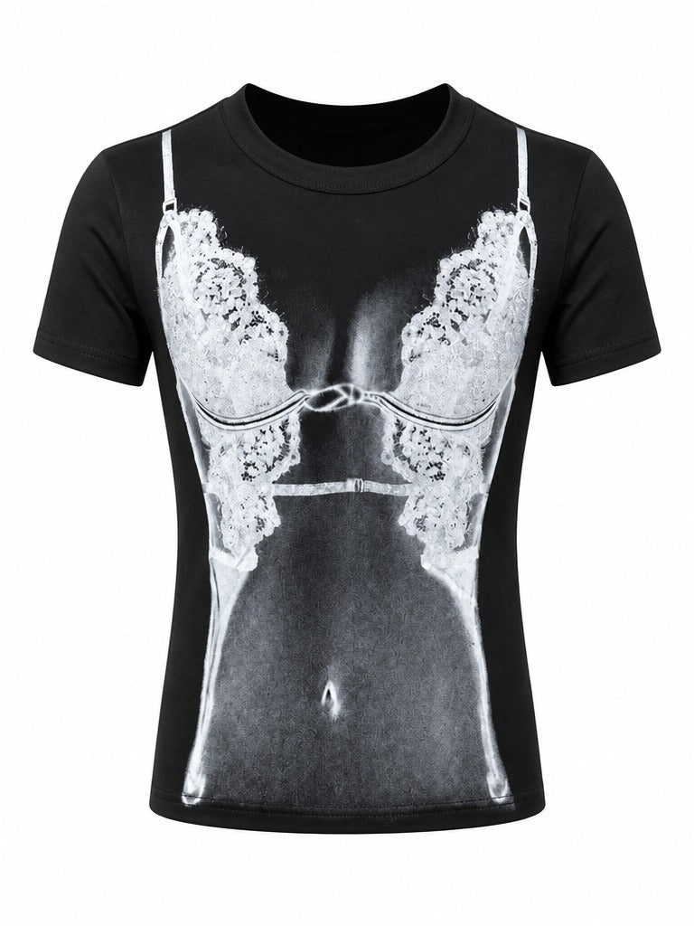 Audacious Printed Lace Crop Top