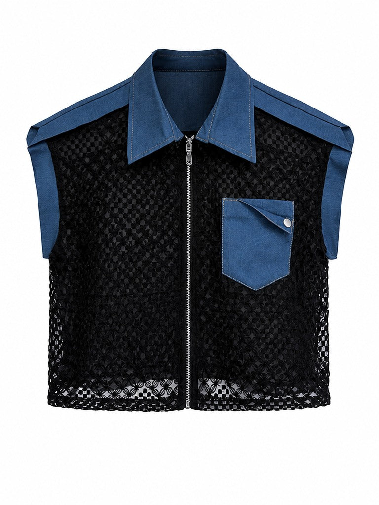 Audacious Denim Lace Blouse