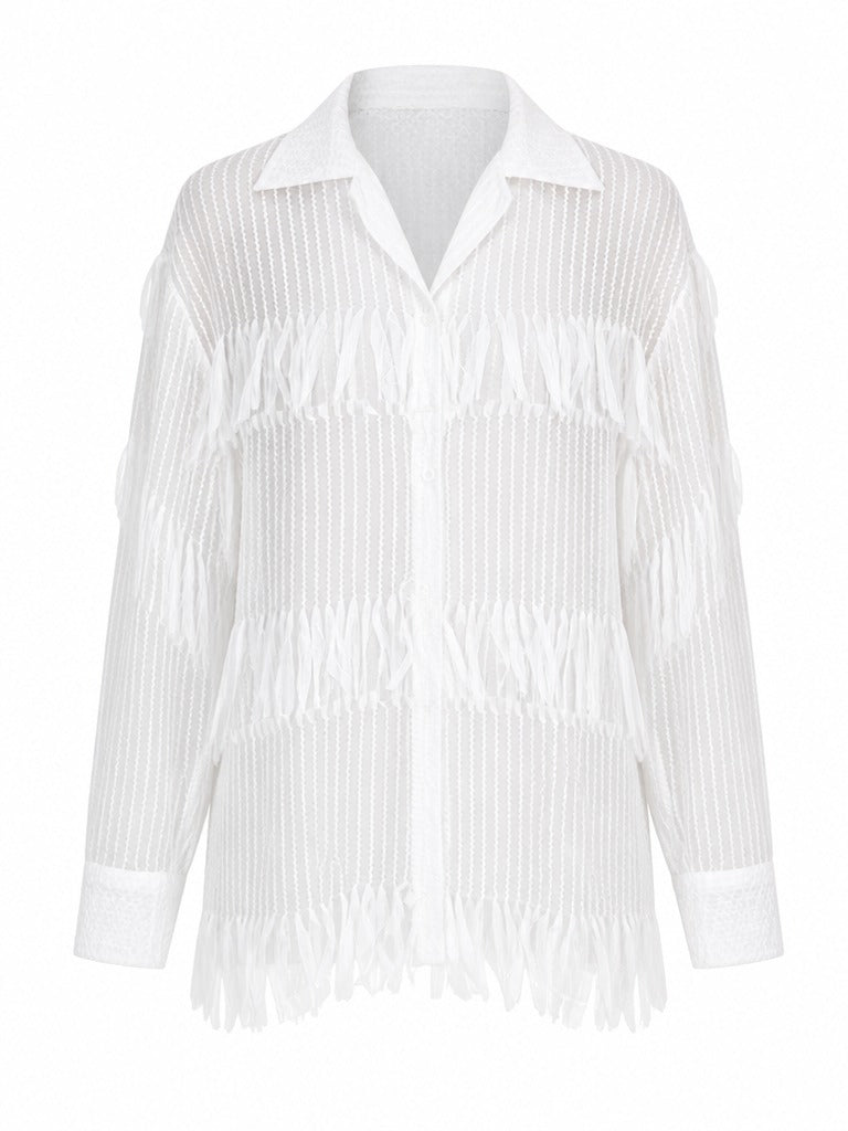 Free Spirit Fringed Sheer Blouse