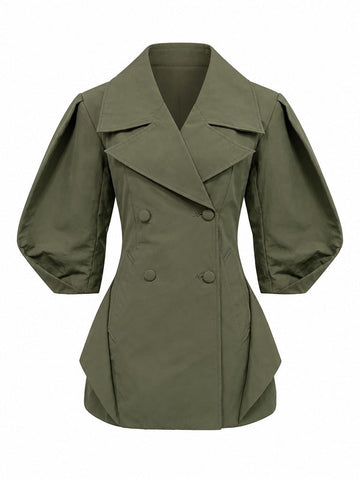 Audacious Double-Breasted Puff Sleeve Jacket