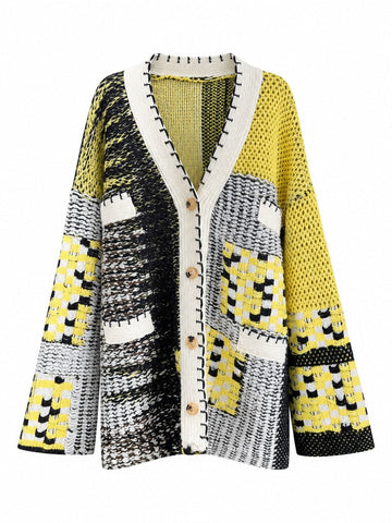 Grounded Patchwork Knit Cardigan