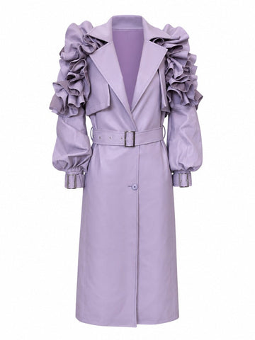 Audacious Ruffled Faux Leather Trench Coat