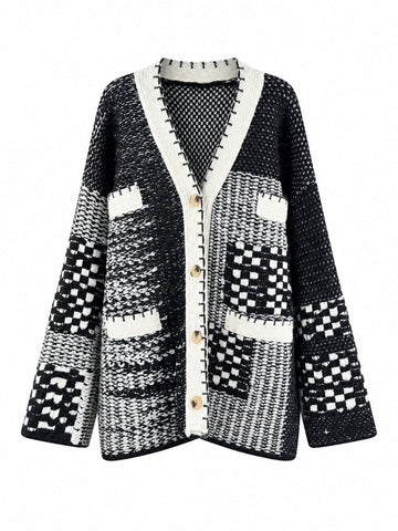 Grounded Patchwork Knit Cardigan