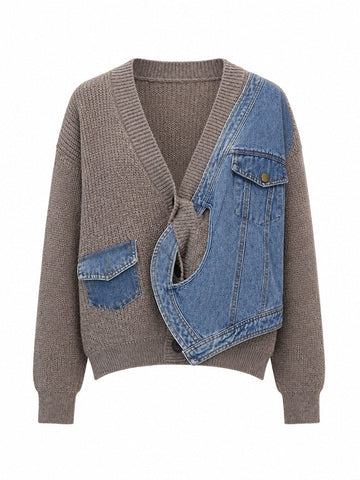 Unique Denim Knit Cardigan