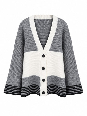 Grounded Knitted Striped Cardigan