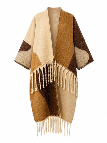 Grounded Geometric Tassel Knit Coat