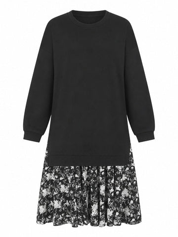 Grounded Floral Layered Midi Dress