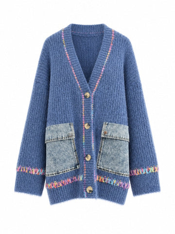 Vibrant Patchwork Knit Cardigan