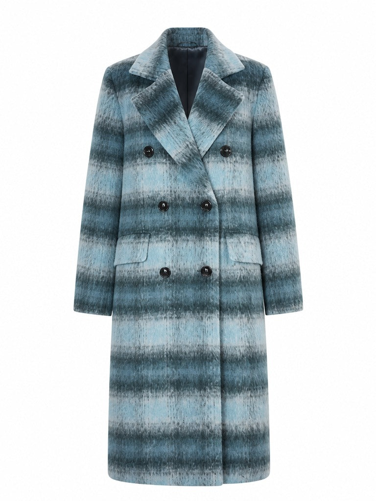 Grounded Plaid Double-Breasted Coat