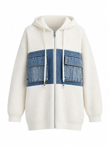 Adventurous Patchwork Hooded Cardigan