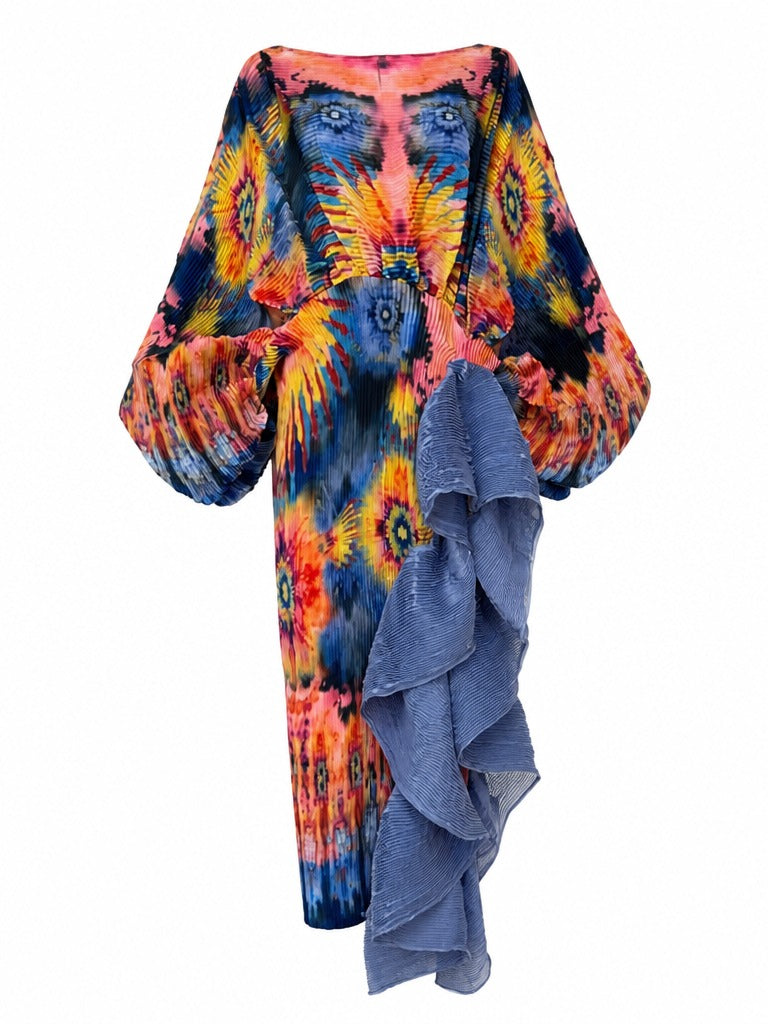 Vibrant Pleated Printed Kaftan