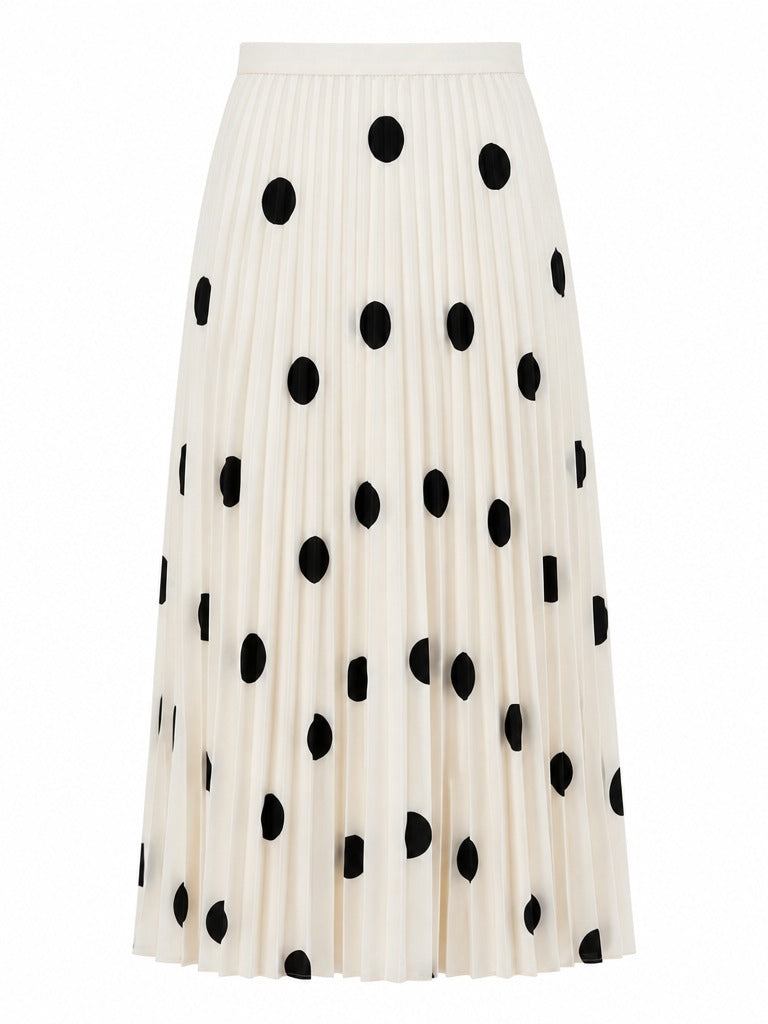 Graceful Pleated Polka Dot Maxi Skirt