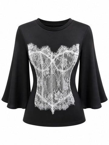 Confident Lace Flare Sleeve Top