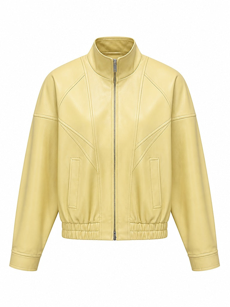Vibrant Faux Leather Bomber Jacket