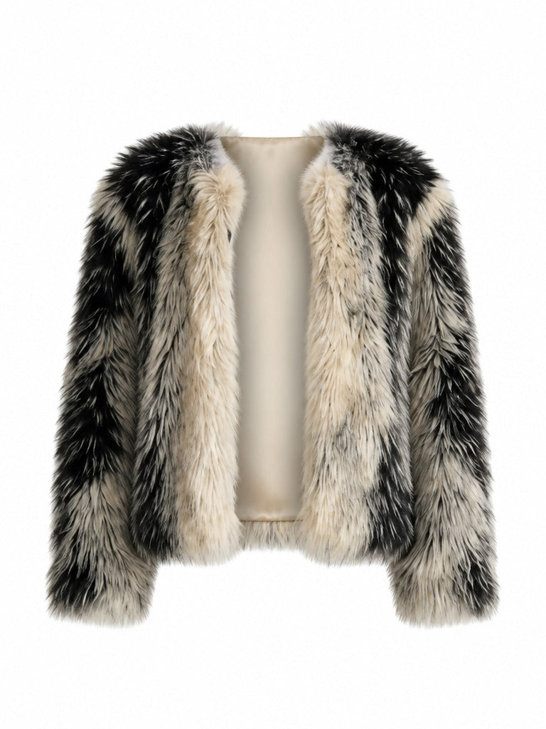 Fierce Color Block Faux Fur Coat