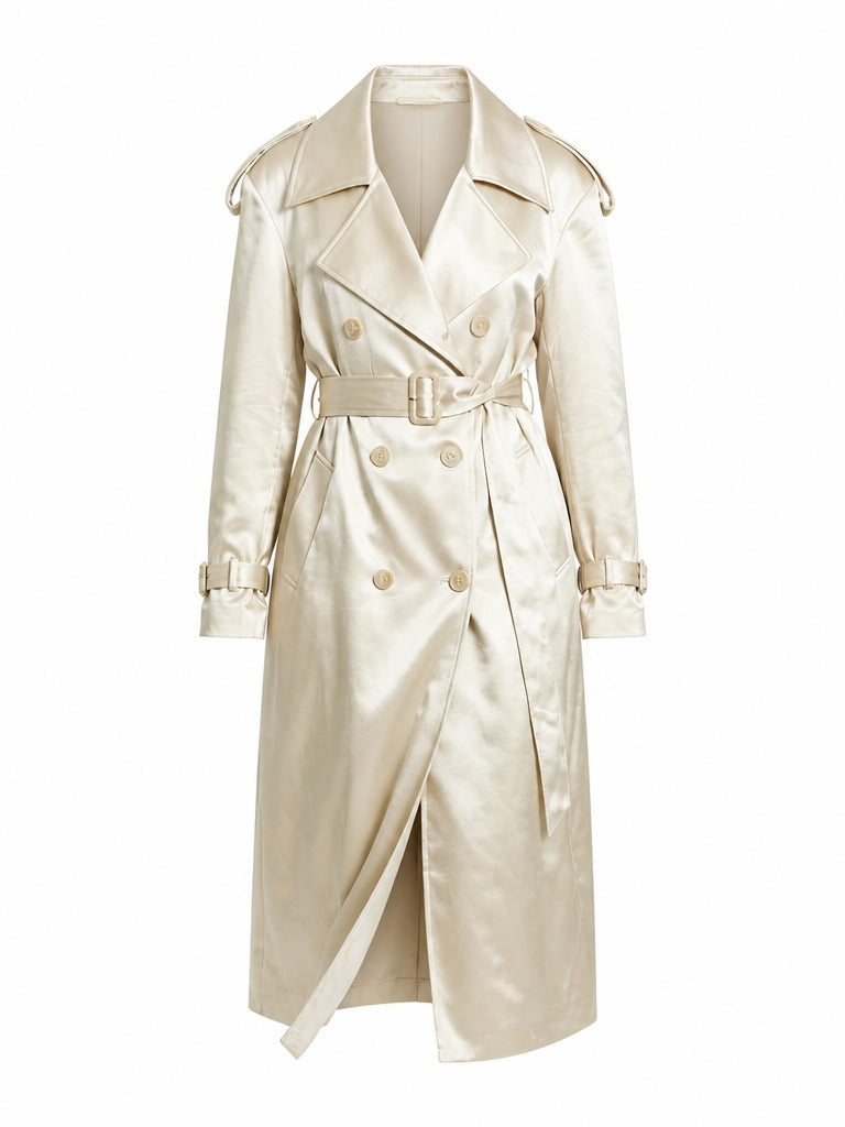 Elegant Satin Double Breasted Trench