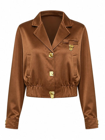 Elegant Satin Gold Cropped Jacket