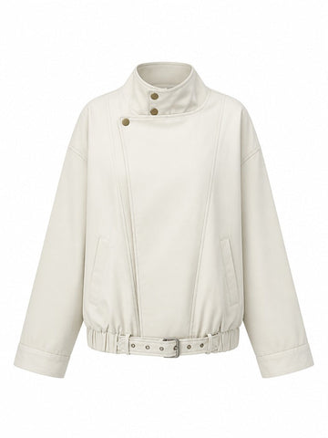 Grounded Faux Leather Bomber Jacket