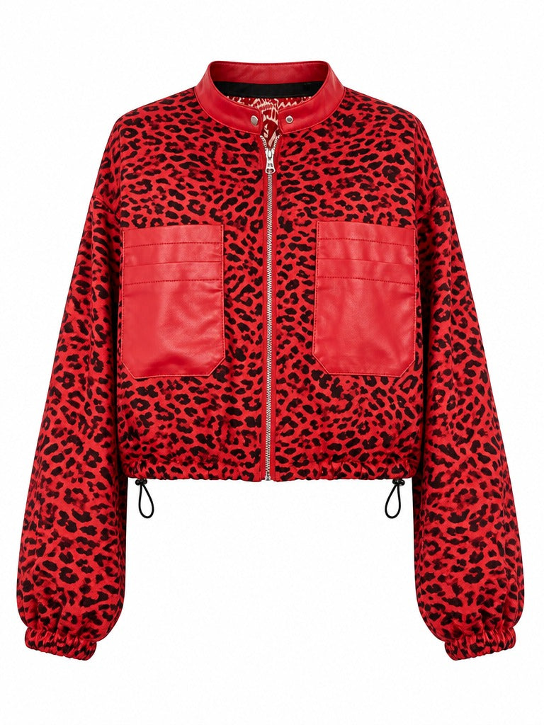 Fierce Leopard Contrast Bomber Jacket