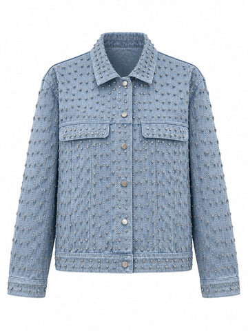 Magnetic Rhinestone Loose Denim Jacket
