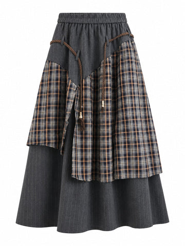 Grounded Plaid Patchwork Maxi Skirt