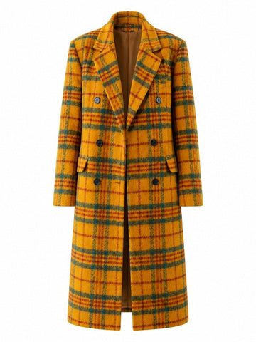 Vibrant Plaid Double-Breasted Coat