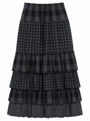 Grounded Plaid Tiered Maxi Skirt