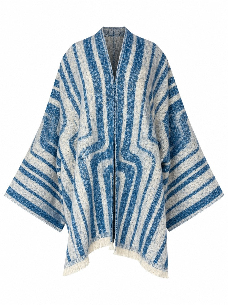 Wanderlust Striped Fringe Poncho