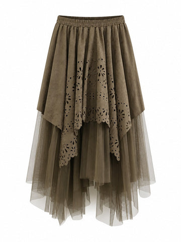 Grounded Faux Suede Mesh Skirt