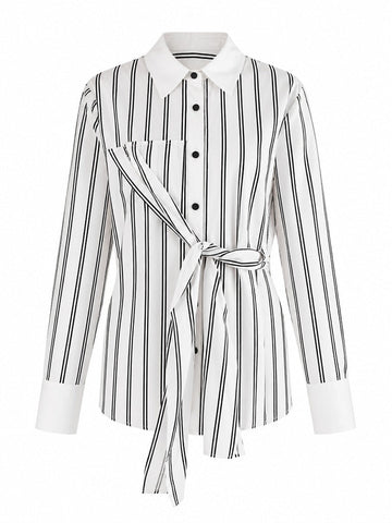 Confident Striped Belted Blouse