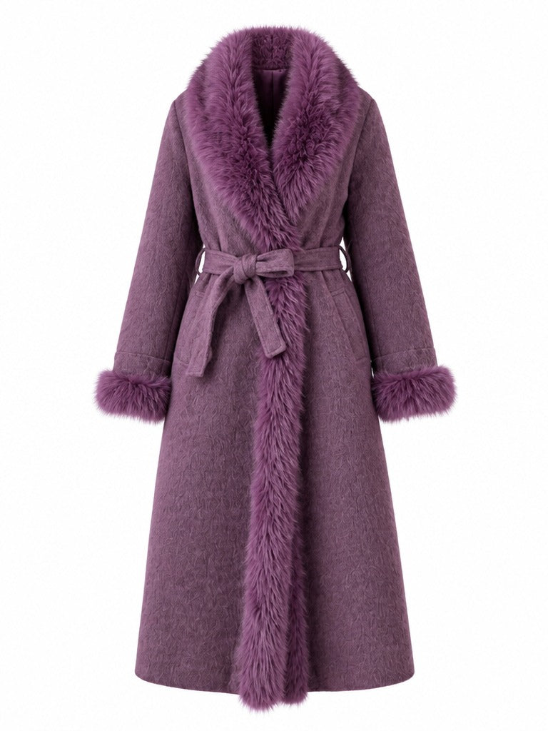 Elegant Wool Fur Trimmed Coat
