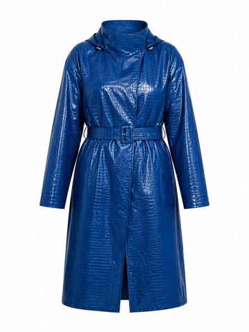 Vibrant Faux Leather Hooded Trench Coat