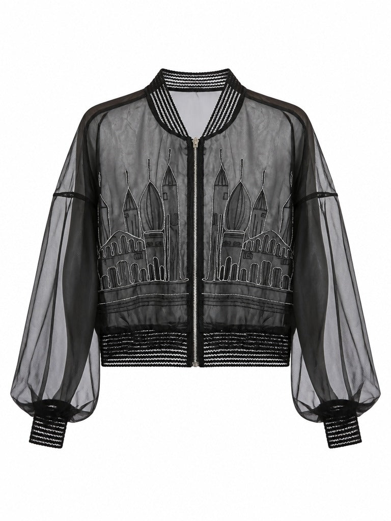 Audacious Embroidered Mesh Bomber Jacket