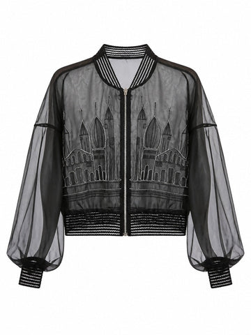 Audacious Embroidered Mesh Bomber Jacket