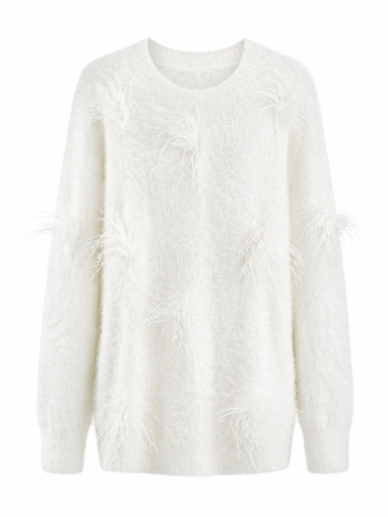Ethereal Feather Tassel Knit Pullover