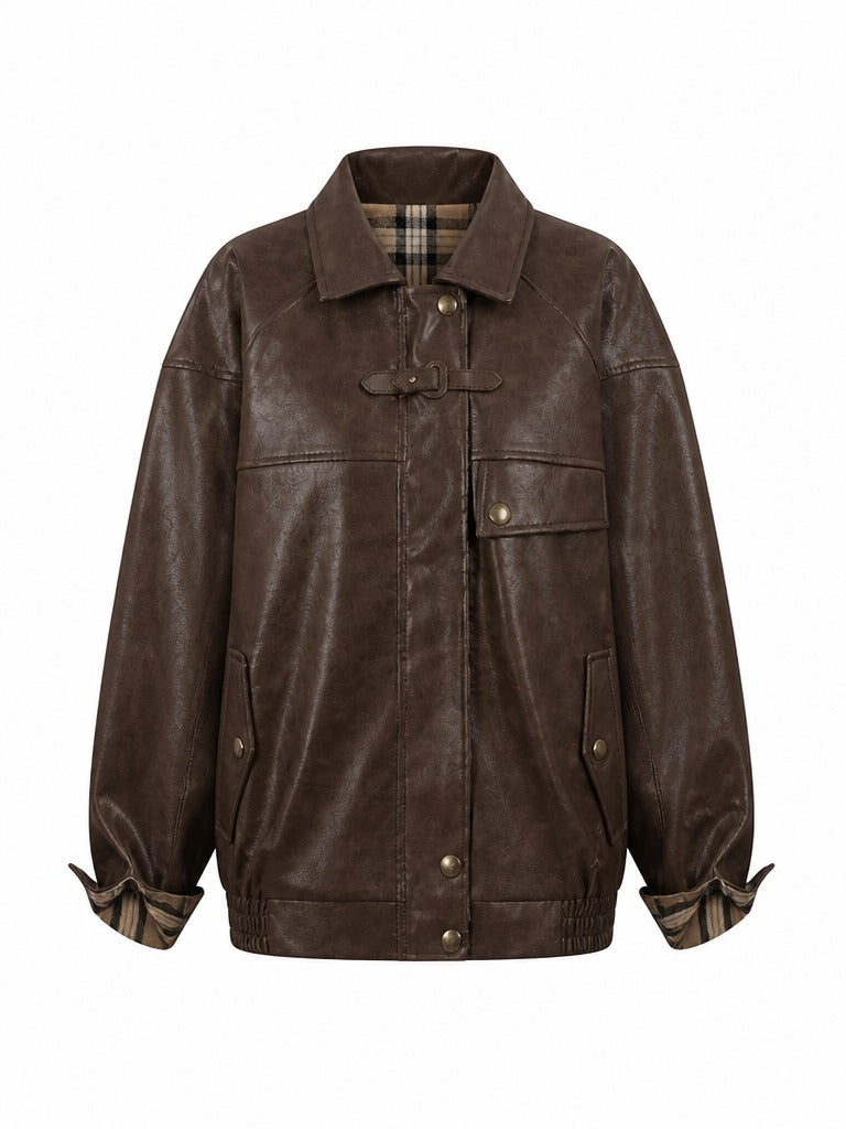 Audacious Plaid Faux Leather Jacket