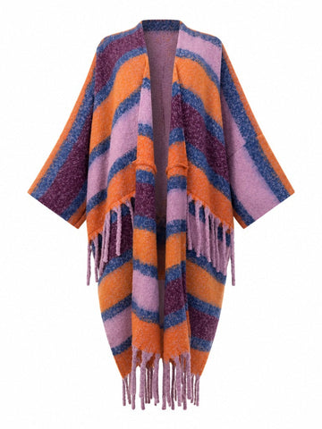 Vibrant Striped Fringe Cardigan