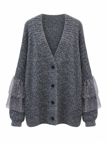 Celestial Sequin Ruffle Knit Cardigan