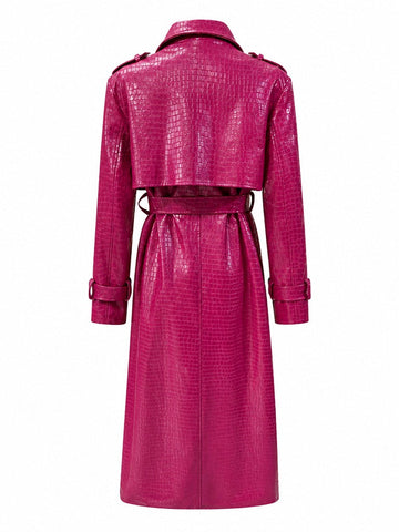 Fierce Crocodile Faux Leather Trench Coat