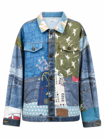 Unique Oversized Printed Denim Jacket