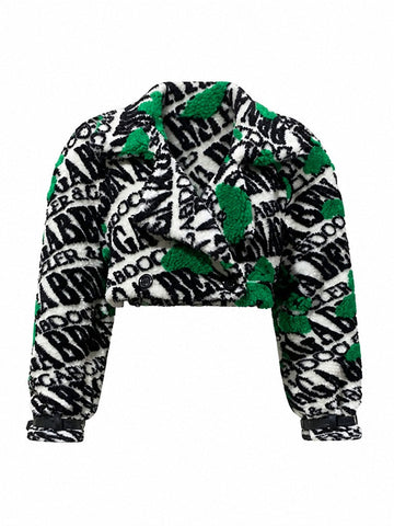 Vibrant Printed Faux Fur Jacket