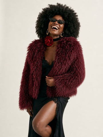 Confident Faux Fur Notched Coat