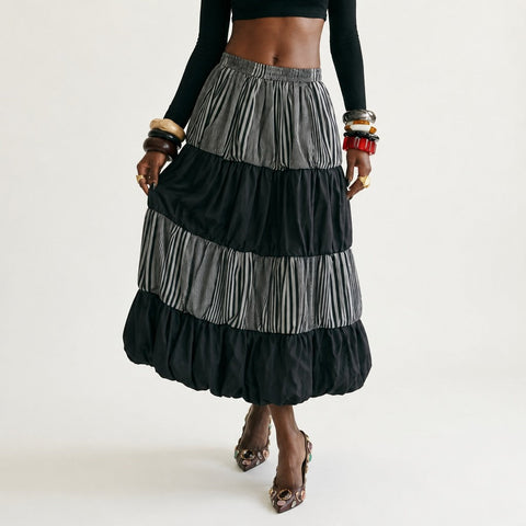 Sovereign Striped Tiered Midi Skirt