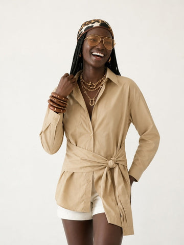 Grounded Khaki Tie-Waist Top