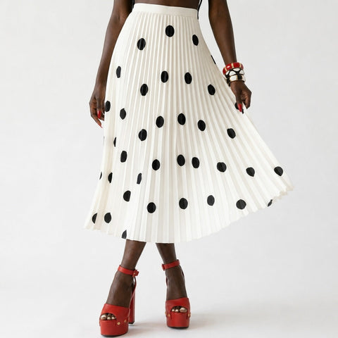 Graceful Pleated Polka Dot Maxi Skirt